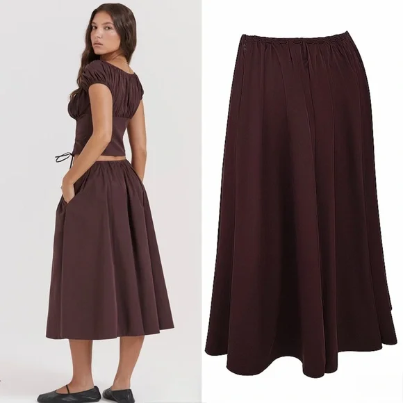 House of CB CORA Rich Brown Gathered Midi Skirt - Picture 3 of 15